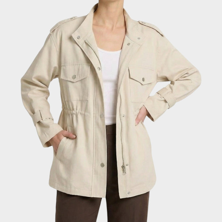 Women's Trench Coat Drawstring Waist Pocket Detail