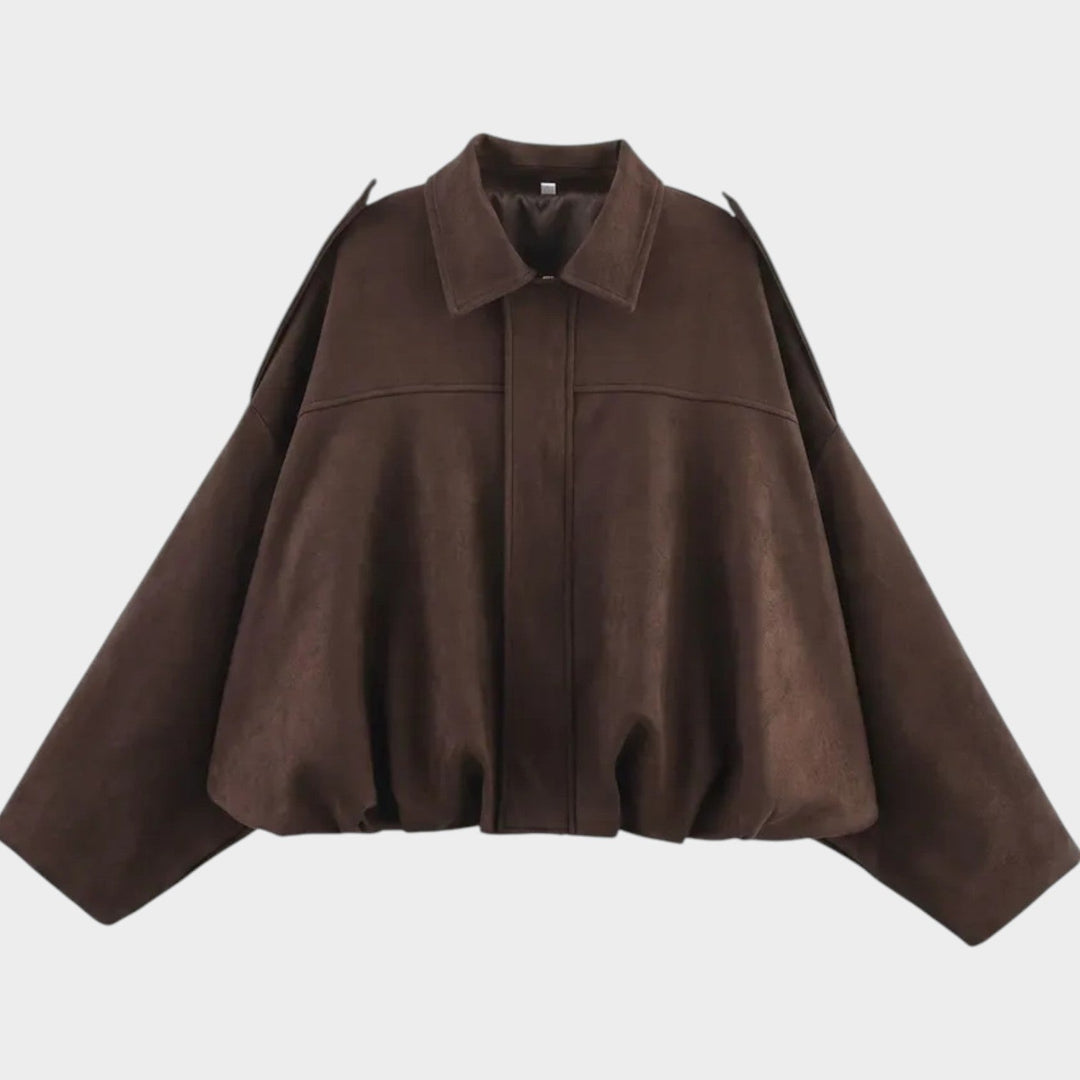 Women’s Suede Bomber Jacket Large Pockets Casual Style