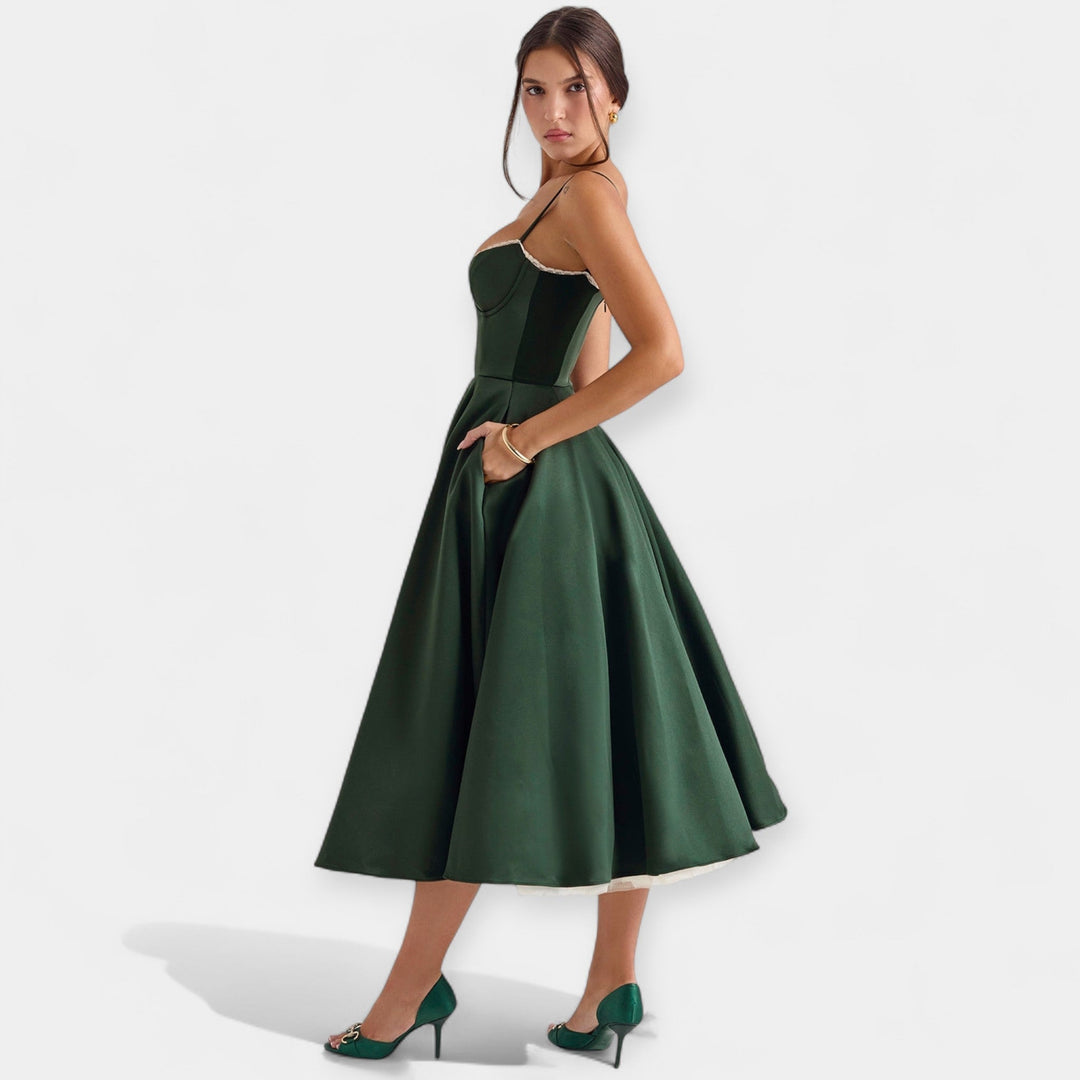 Midi Dress with Tulle Sheer Details
