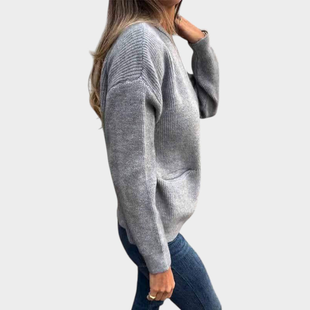 Women's Crew Neck Full Zip Knit Cardigan
