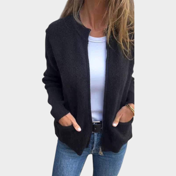 Women's Crew Neck Full Zip Knit Cardigan