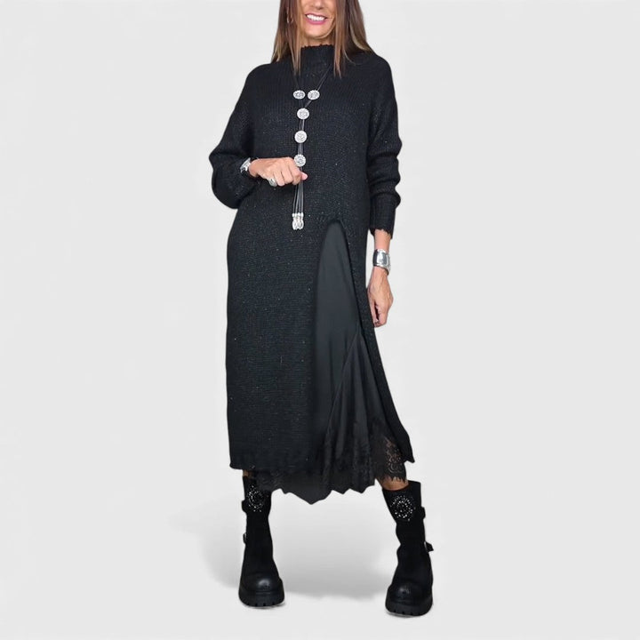Longline Mock Neck Knit Sweater Dress