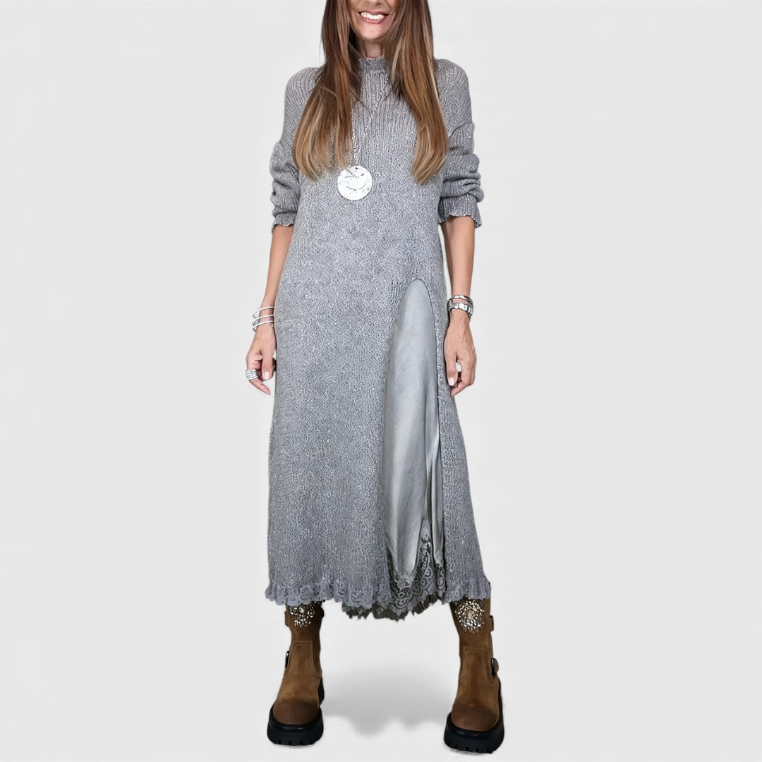 Longline Mock Neck Knit Sweater Dress