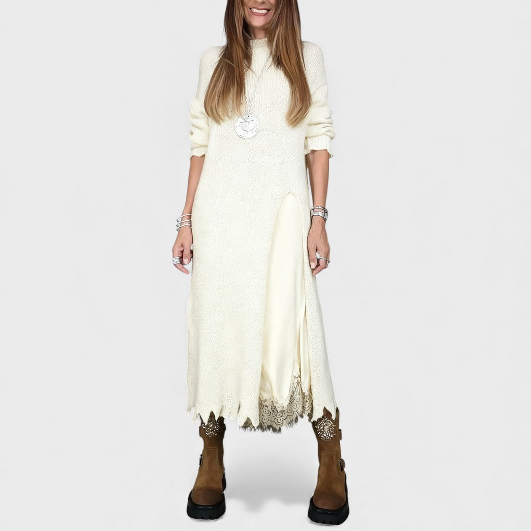 Longline Mock Neck Knit Sweater Dress