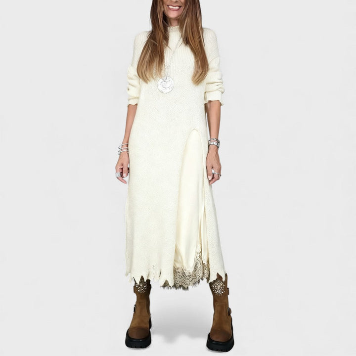 Longline Mock Neck Knit Sweater Dress