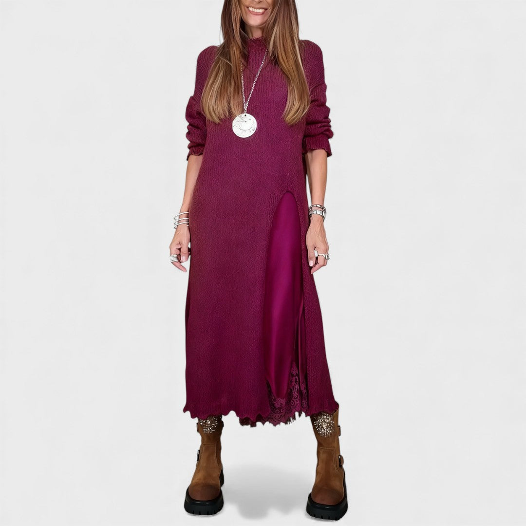 Longline Mock Neck Knit Sweater Dress
