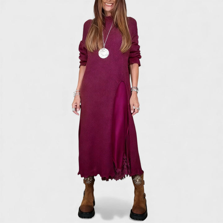 Longline Mock Neck Knit Sweater Dress
