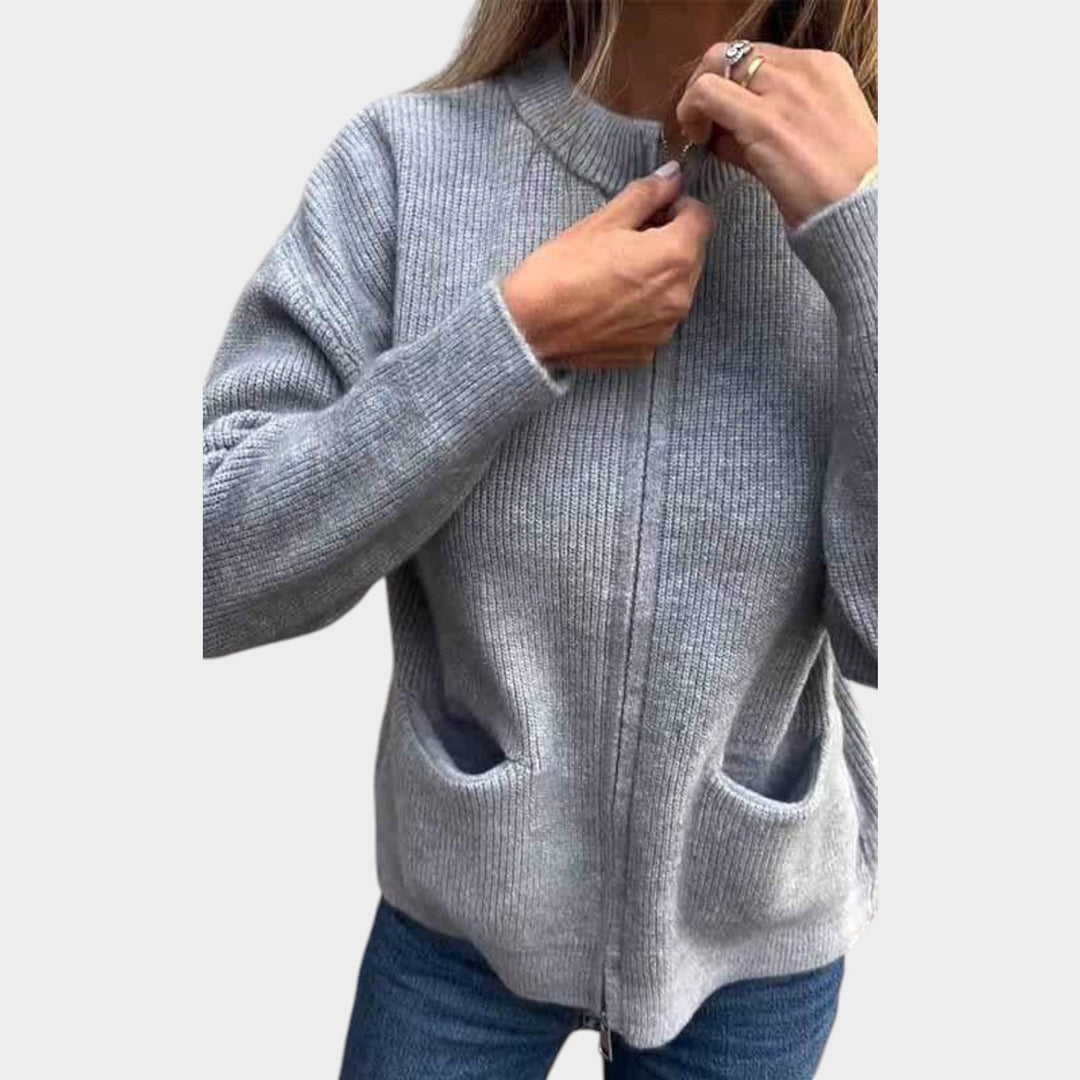 Women's Crew Neck Full Zip Knit Cardigan