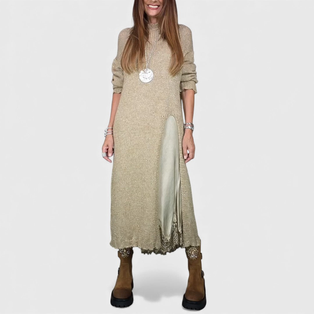 Longline Mock Neck Knit Sweater Dress