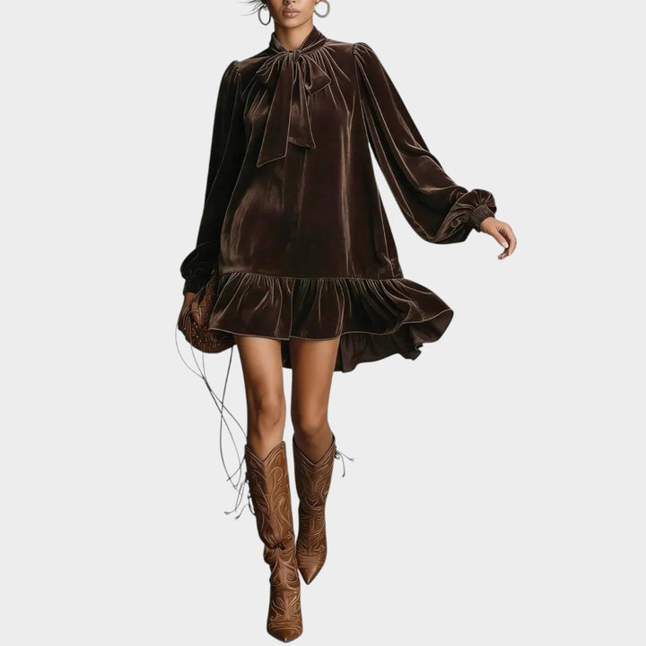 Velvet Tie-Neck Mini Dress