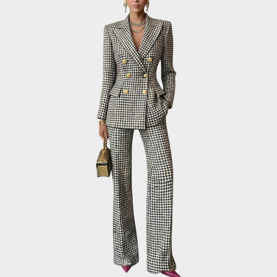 Women's Tailored Checkered Two-Piece Suit Set