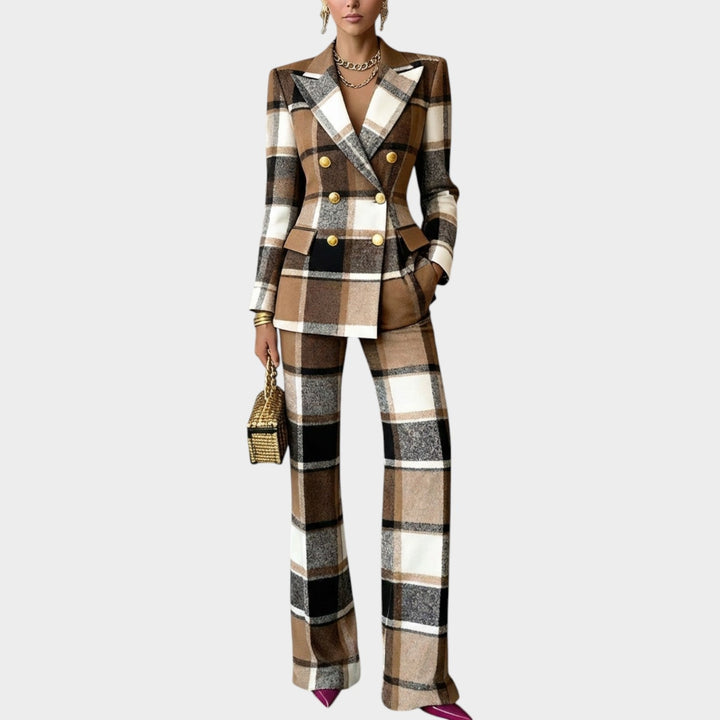 Women's Tailored Checkered Two-Piece Suit Set