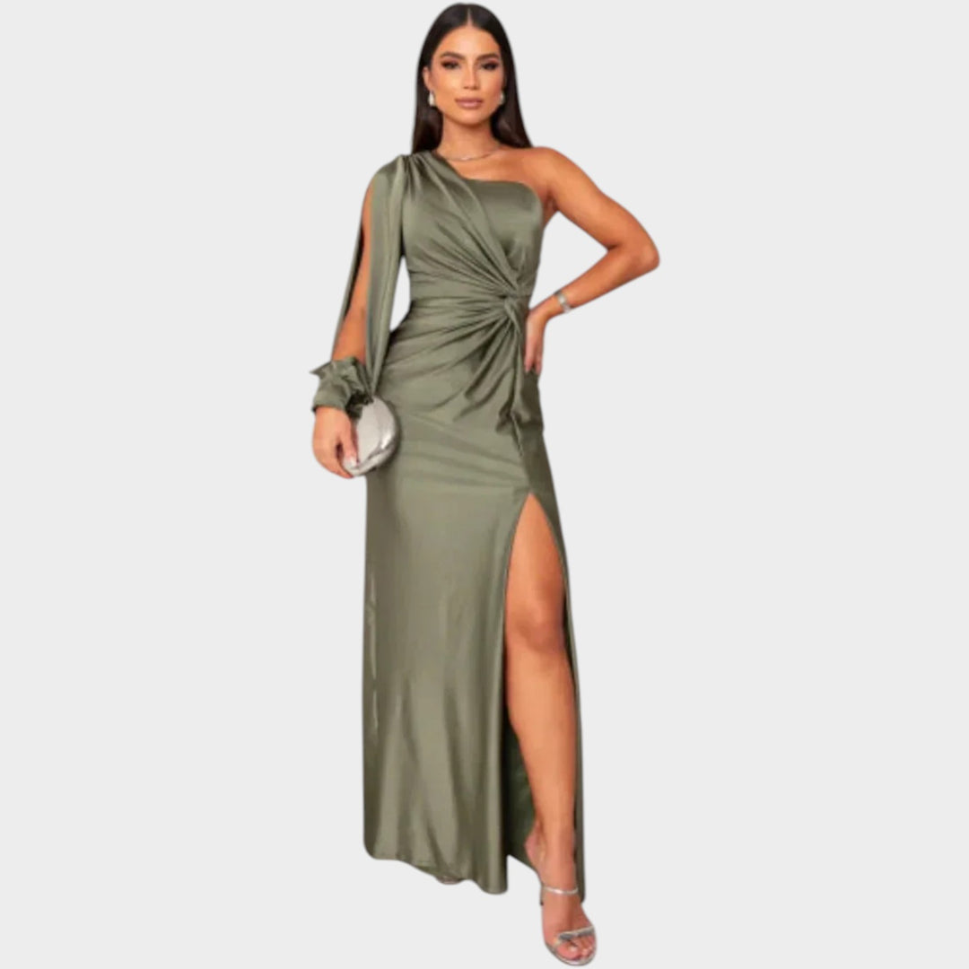 One-Shoulder Satin Evening Gown