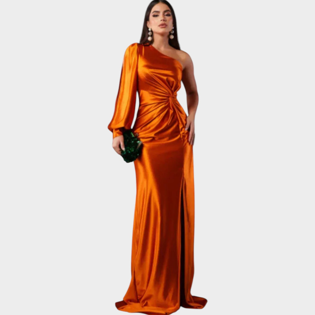 One-Shoulder Satin Evening Gown
