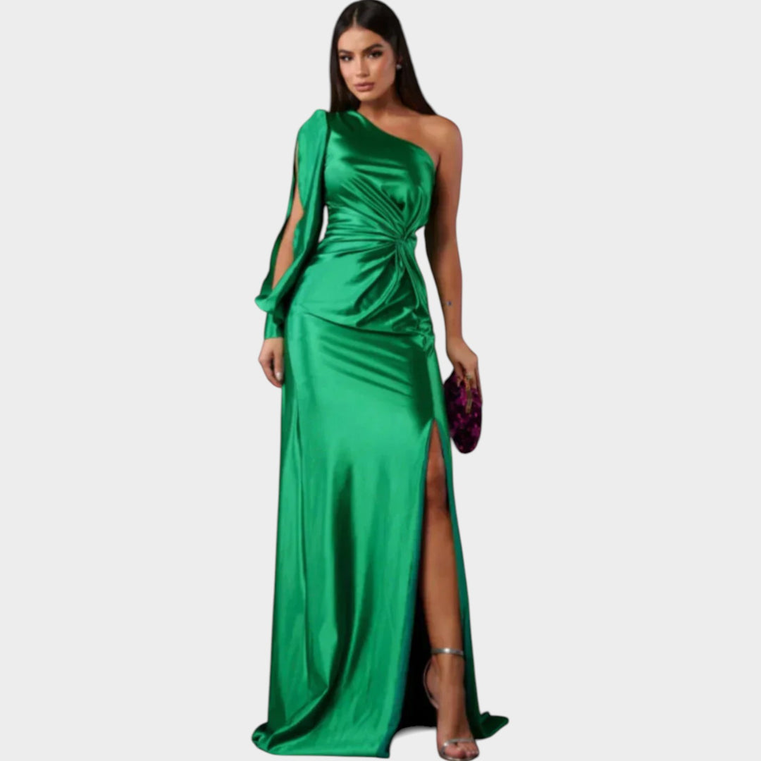 One-Shoulder Satin Evening Gown