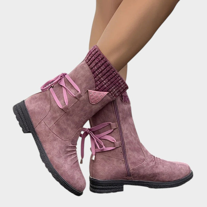 Women's Winter Ankle Boots Lace Up Side Zip Comfort Sole