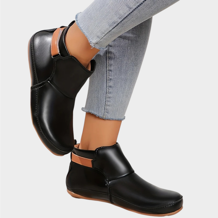 Women's Leather Ankle Boots Slip On Buckle Strap