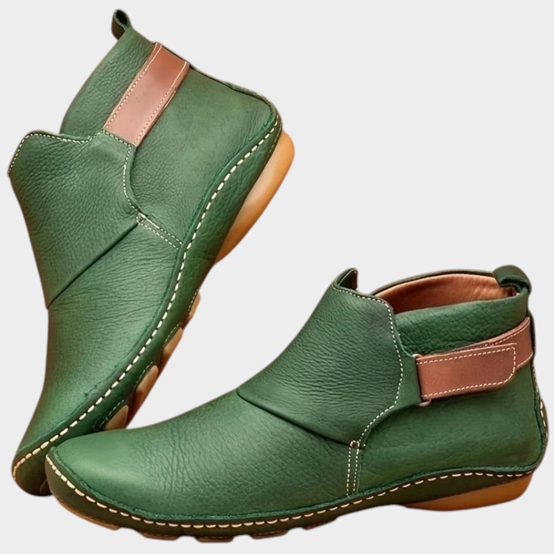 Women's Leather Ankle Boots Slip On Buckle Strap