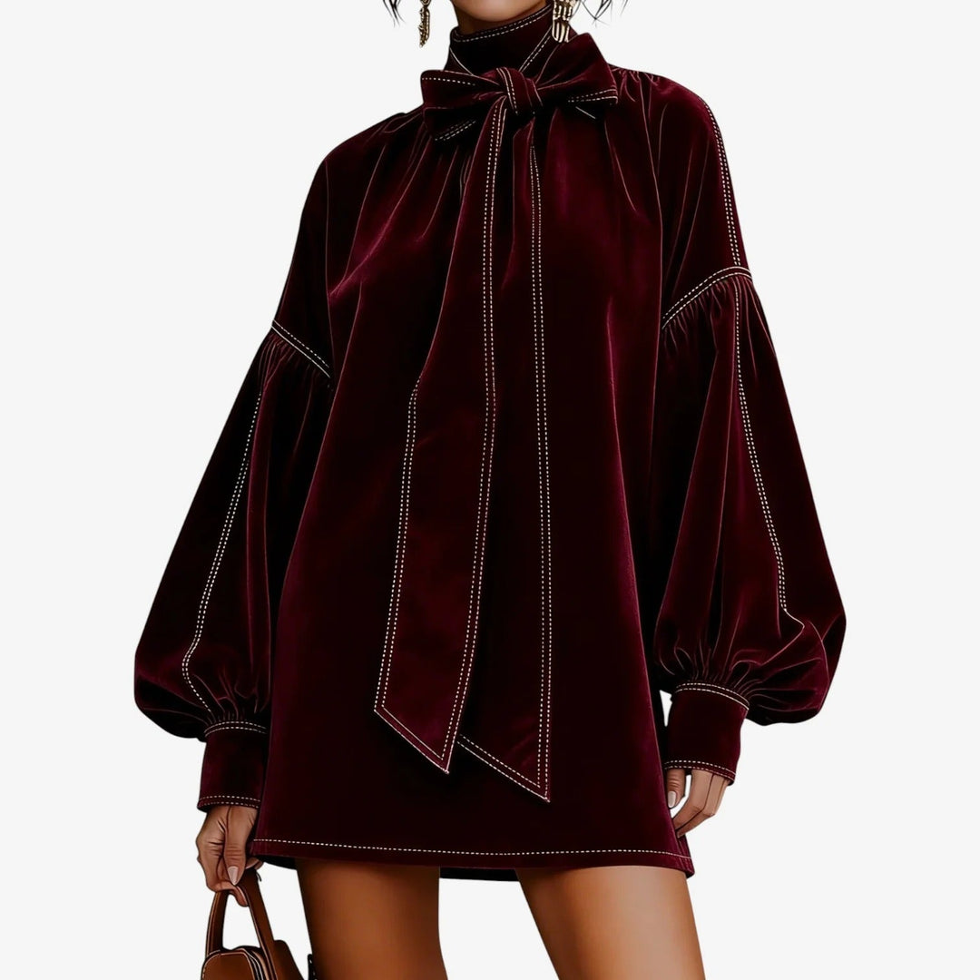 Velvet Bow-Neck Mini Dress