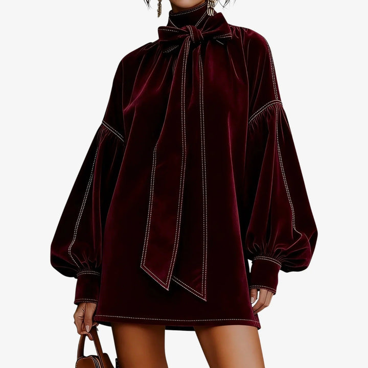 Velvet Bow-Neck Mini Dress