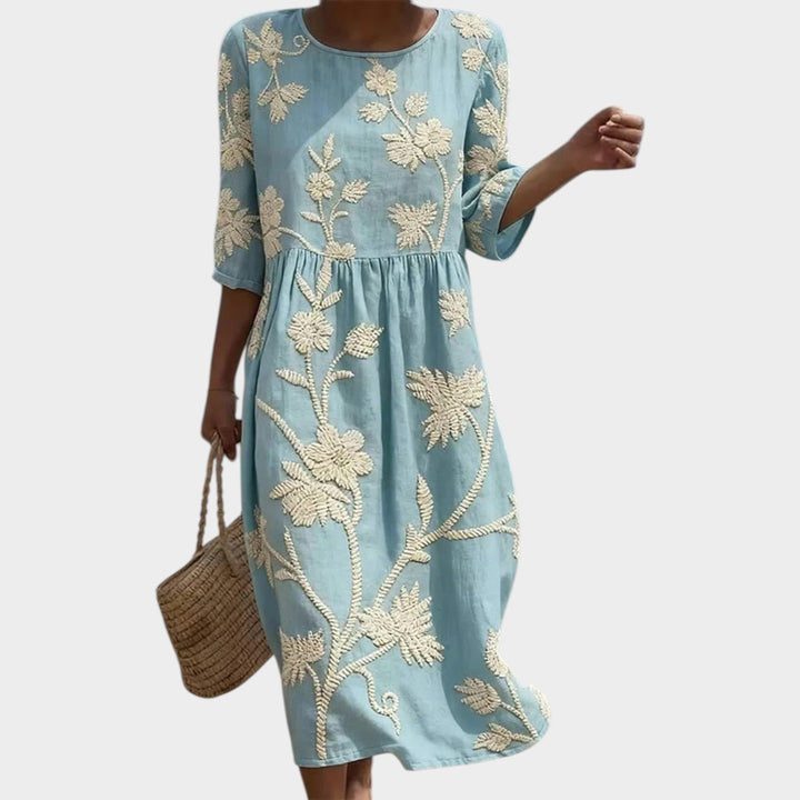 Embroidered Floral Midi Dress