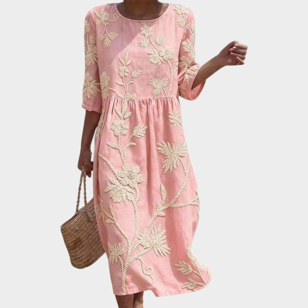 Embroidered Floral Midi Dress