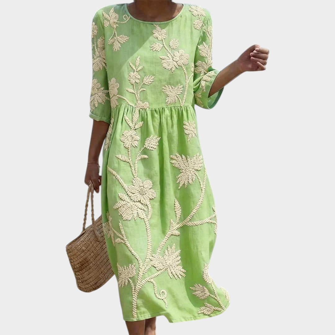 Embroidered Floral Midi Dress