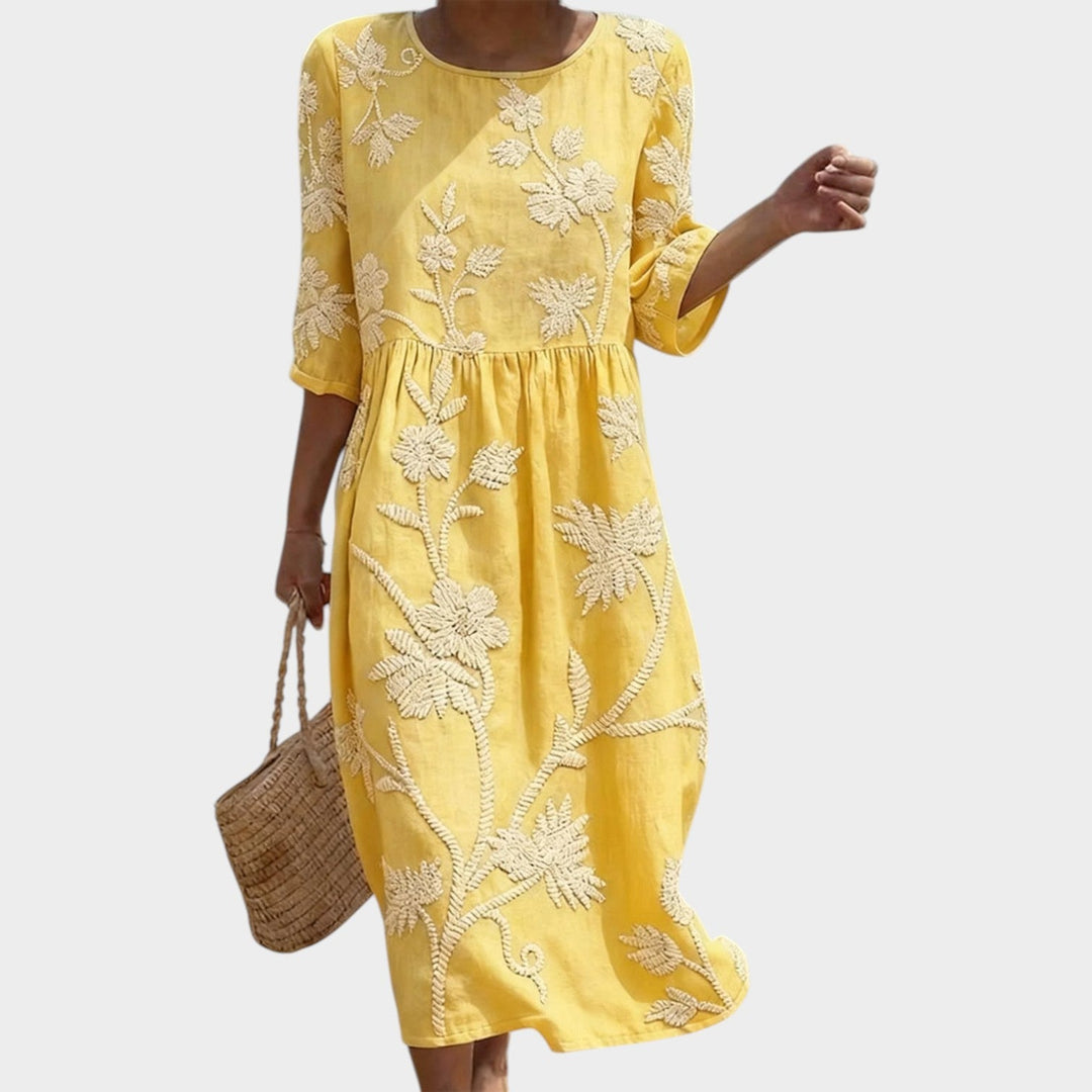 Embroidered Floral Midi Dress