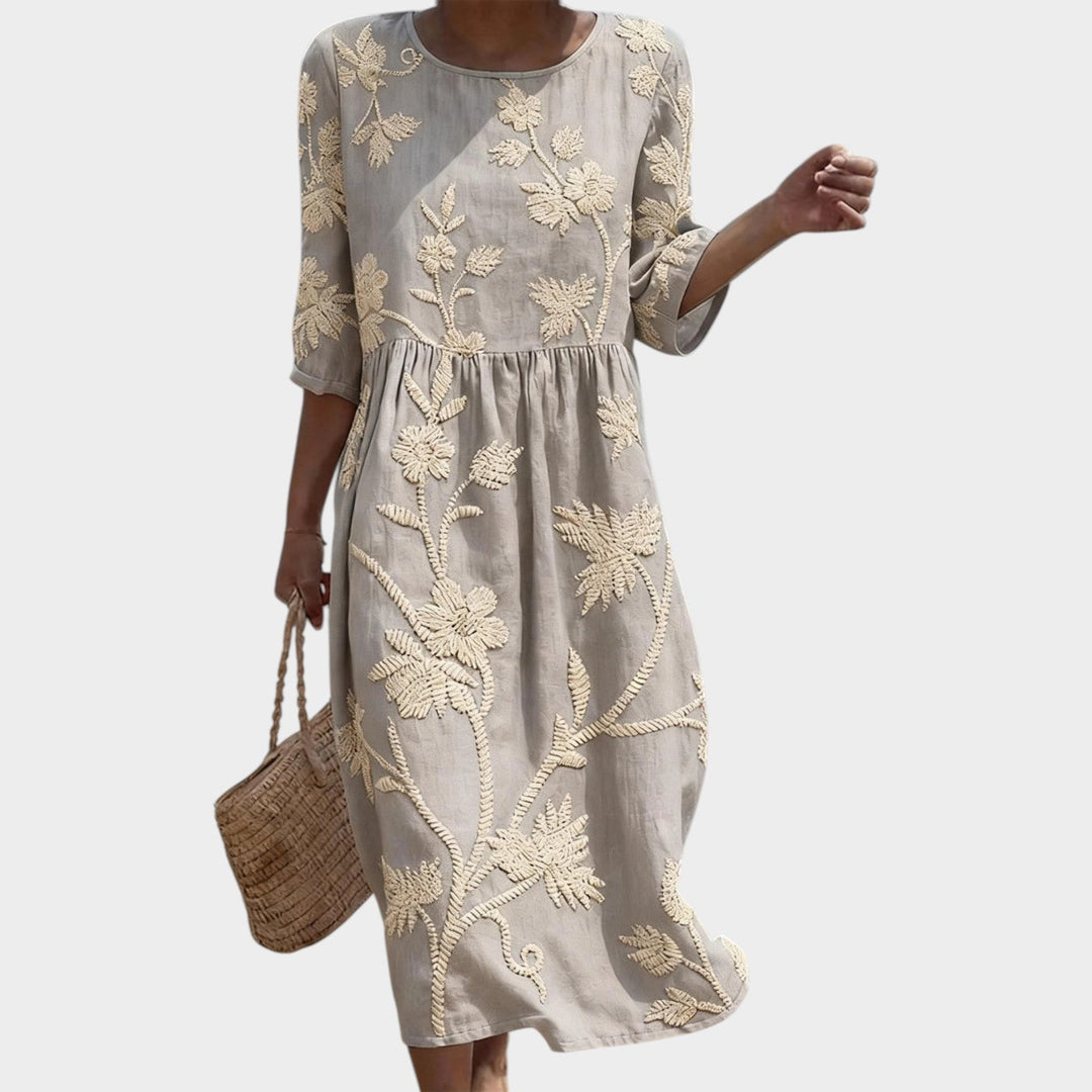 Embroidered Floral Midi Dress