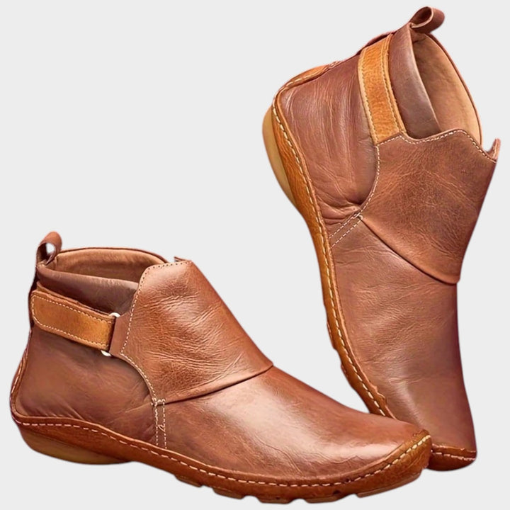 Women's Leather Ankle Boots Slip On Buckle Strap