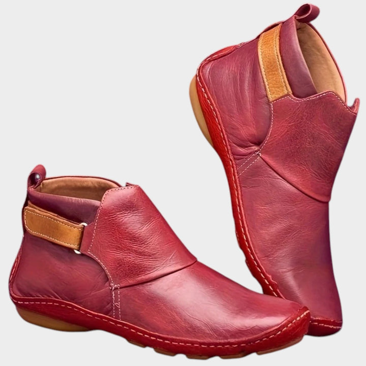 Women's Leather Ankle Boots Slip On Buckle Strap