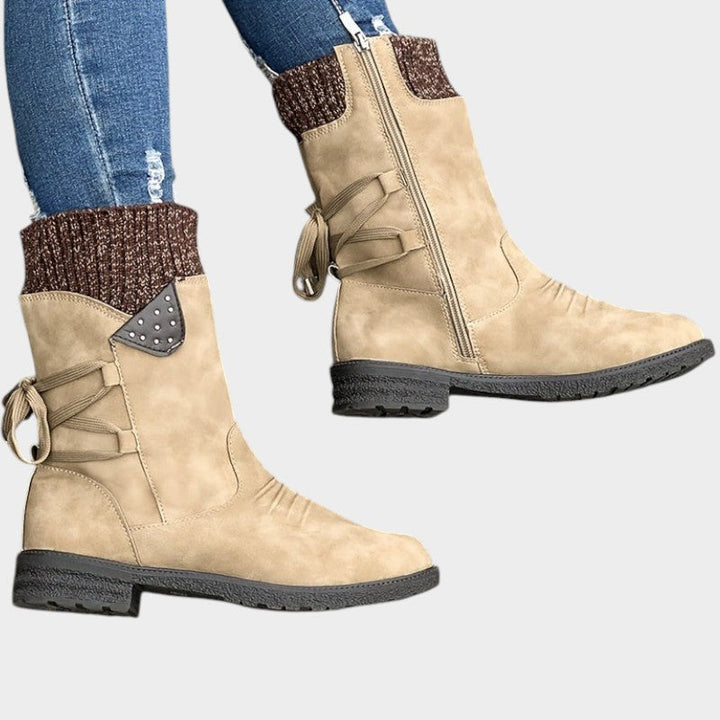 Women's Winter Ankle Boots Lace Up Side Zip Comfort Sole