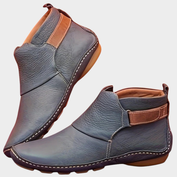 Women's Leather Ankle Boots Slip On Buckle Strap