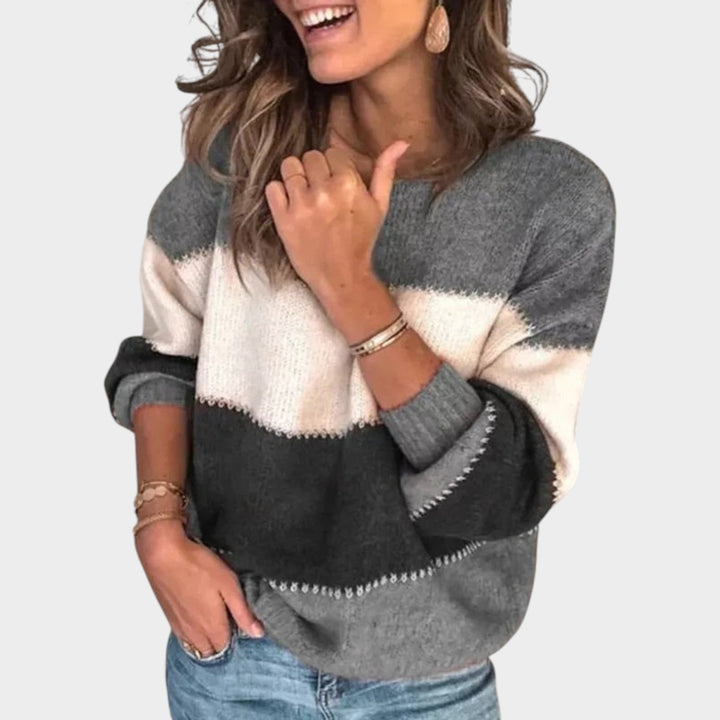 Woman's Striped Knit Sweater Color Block Relaxed Fit