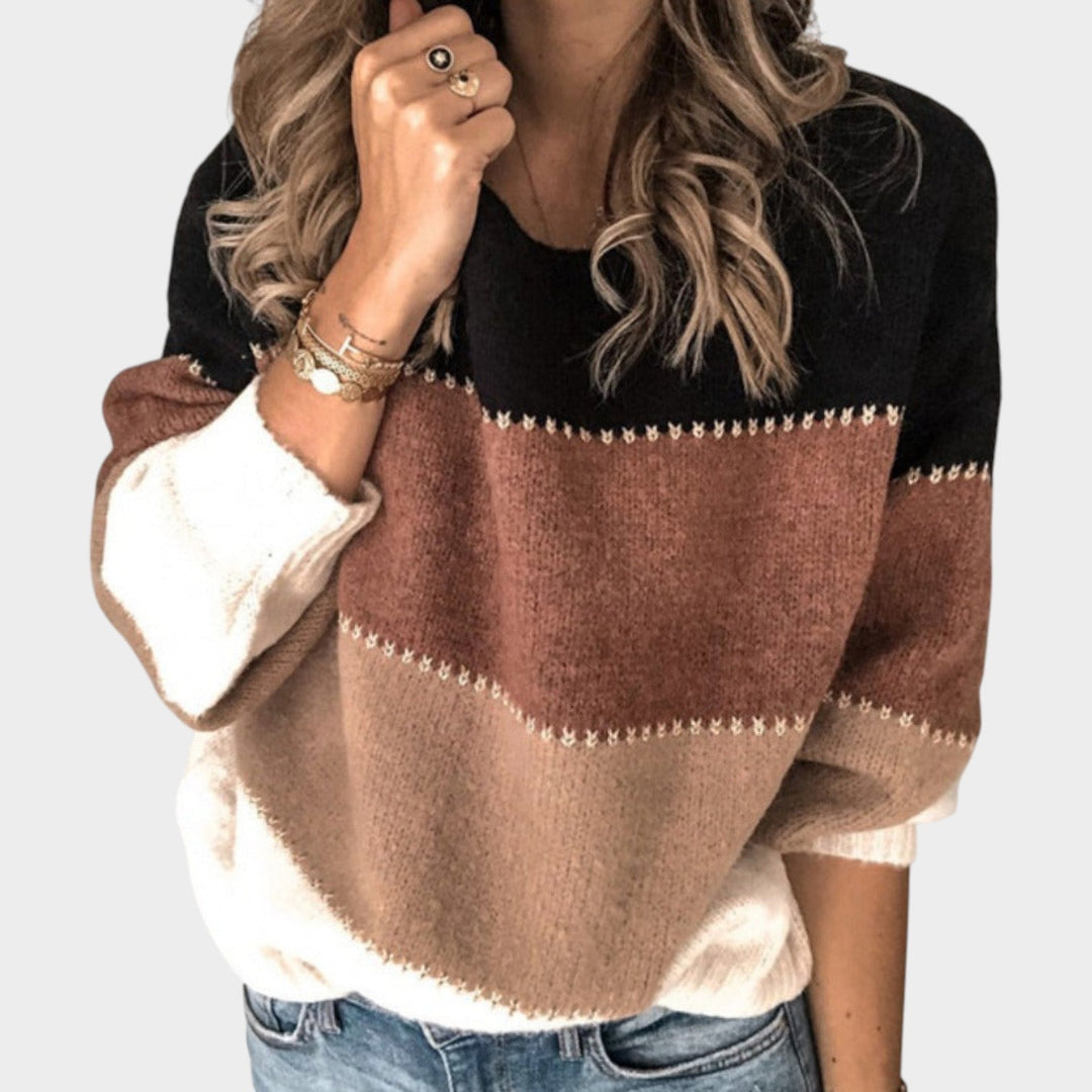 Woman's Striped Knit Sweater Color Block Relaxed Fit