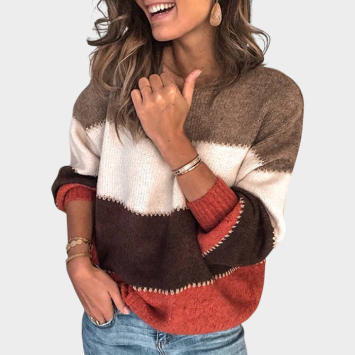 Woman's Striped Knit Sweater Color Block Relaxed Fit