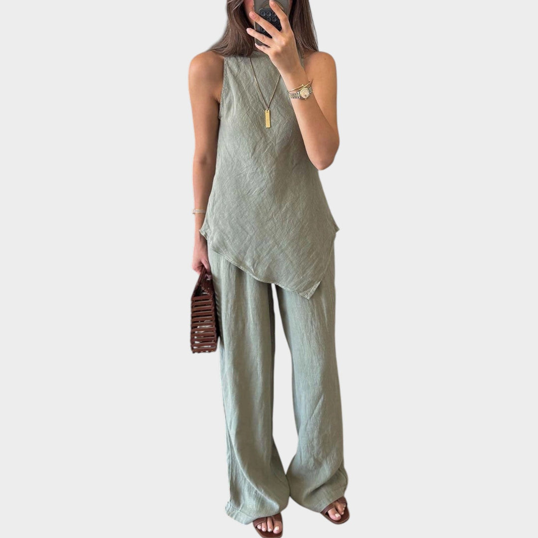 Sleeveless Asymmetric Linen Set