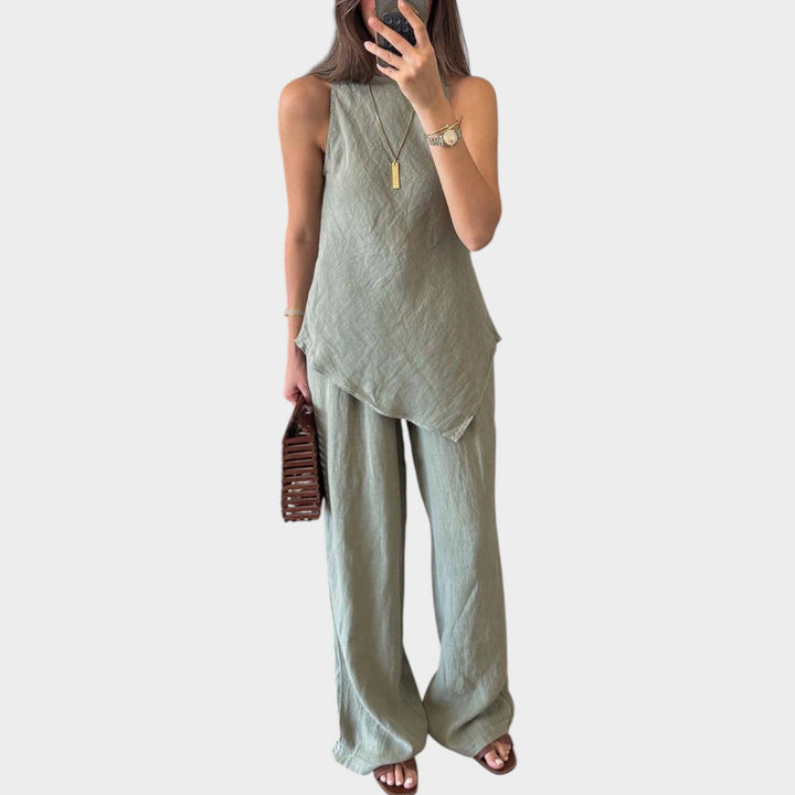 Sleeveless Asymmetric Linen Set