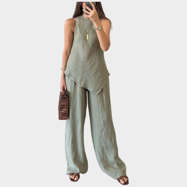 Sleeveless Asymmetric Linen Set