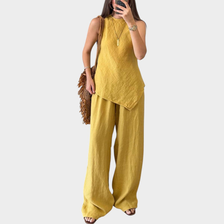 Sleeveless Asymmetric Linen Set
