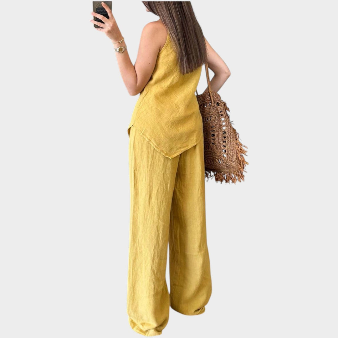 Sleeveless Asymmetric Linen Set