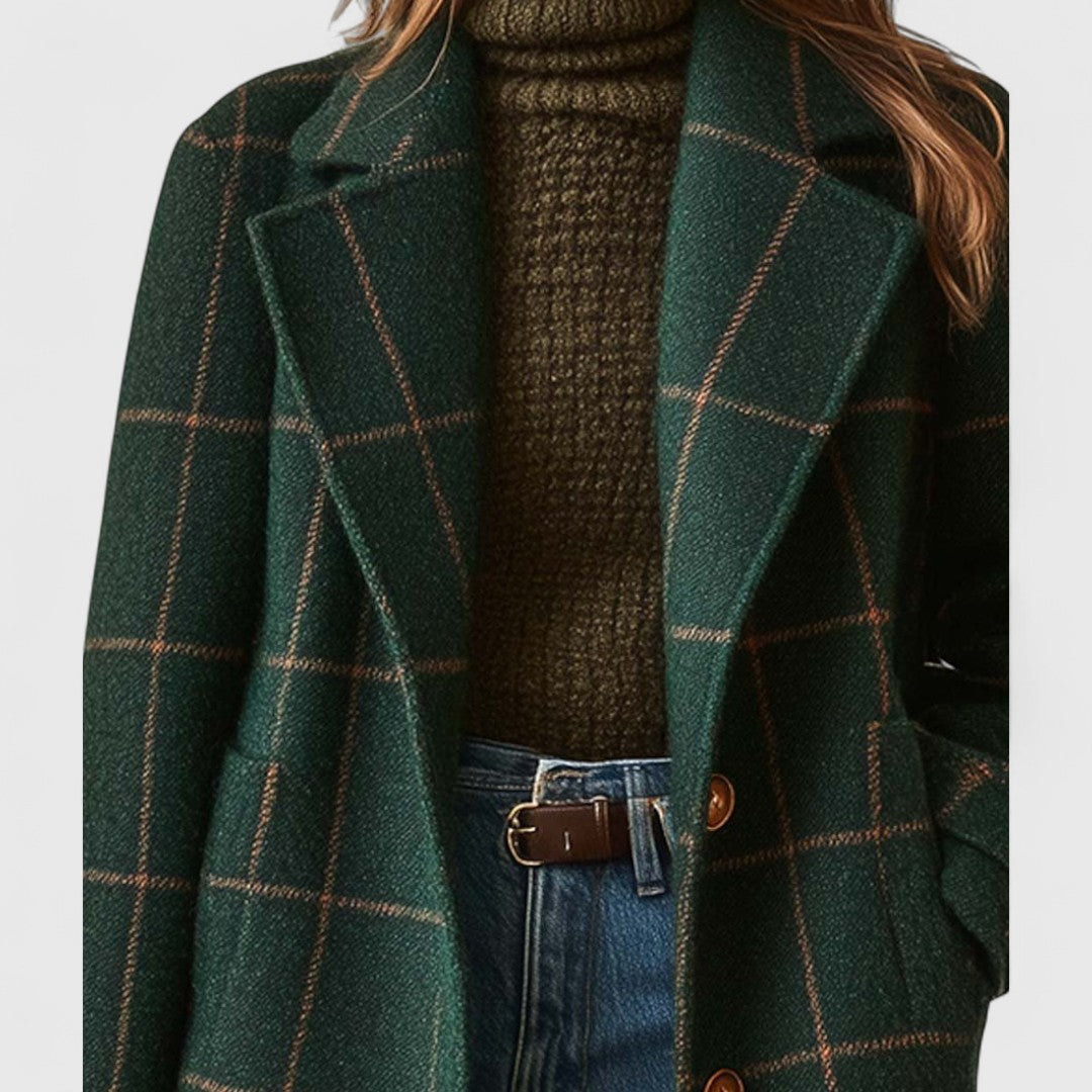 Women's Plaid Wool Coat Longline Tailored FIt