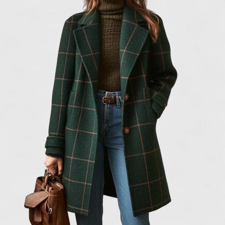 Women's Plaid Wool Coat Longline Tailored FIt