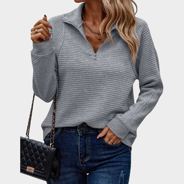 Women's Quarter Zip Ribbed Knit Sweater