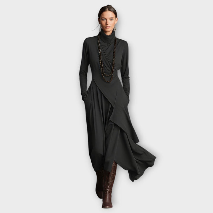Draped Turtleneck Maxi Dress