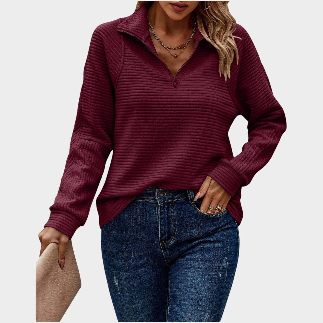 Women's Quarter Zip Ribbed Knit Sweater