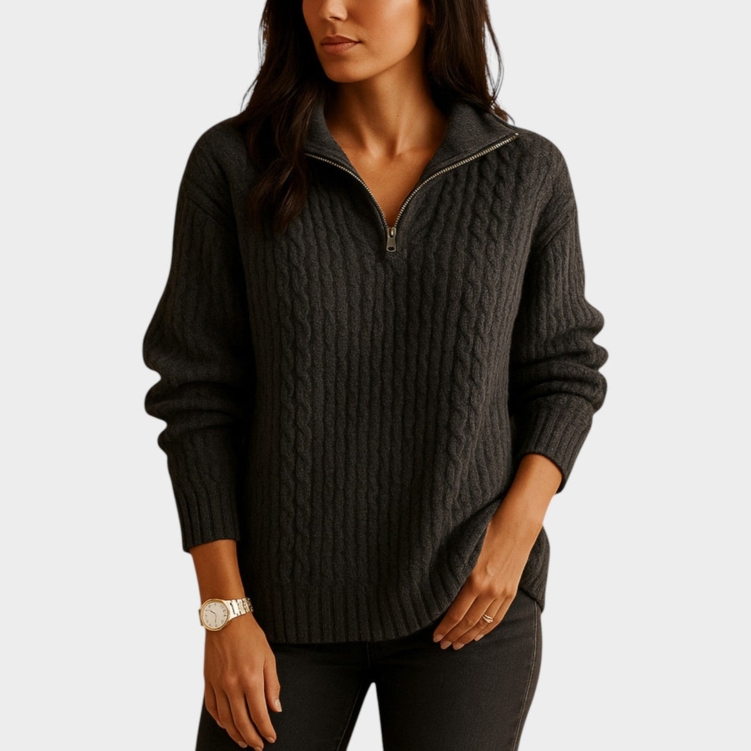 Women's Knit Quarter Zip Sweater Textured Ribbed Long Sleeves