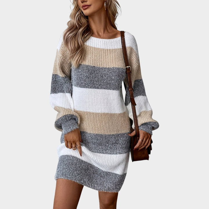 Striped Long Sleeve Knit Mini Sweater Dress