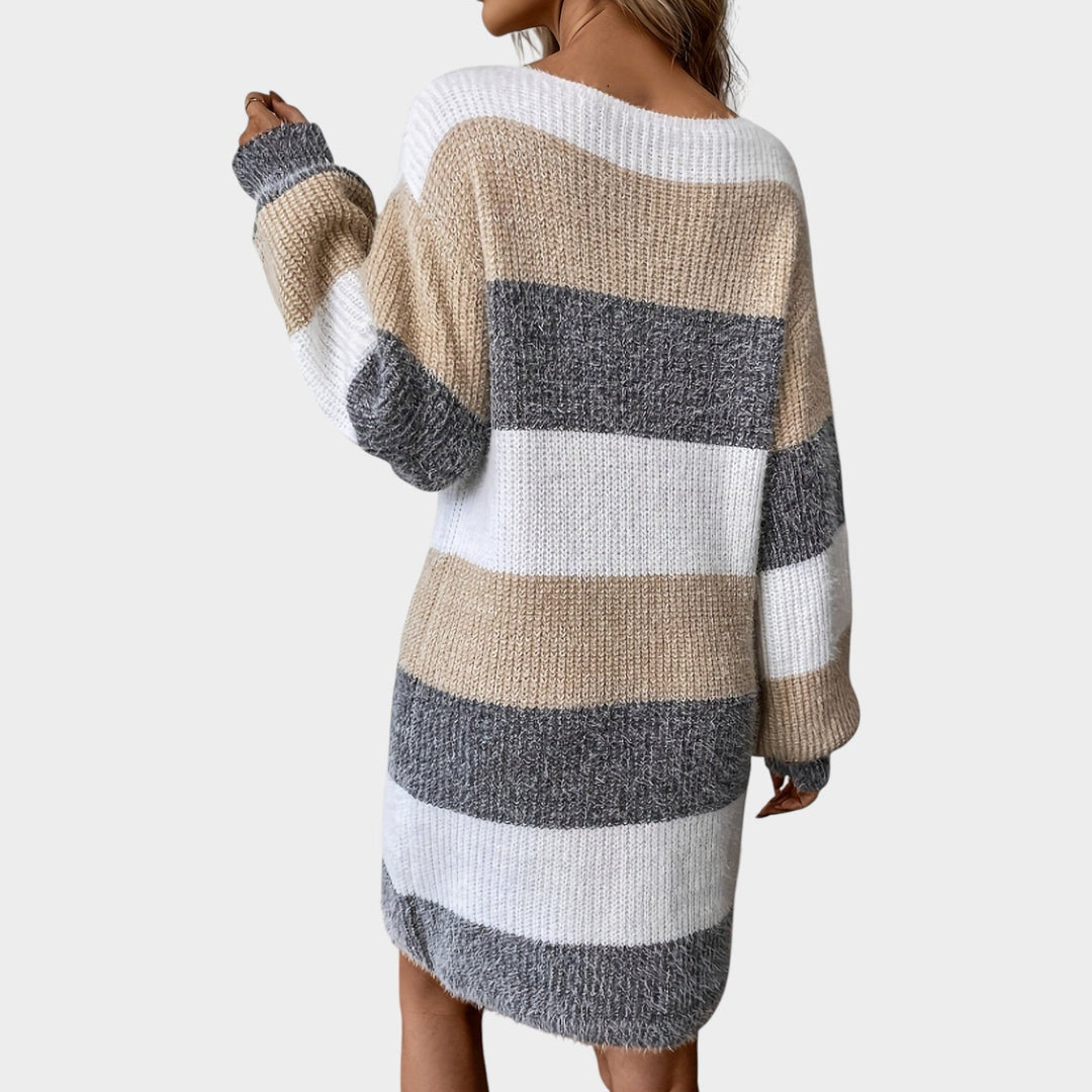 Striped Long Sleeve Knit Mini Sweater Dress