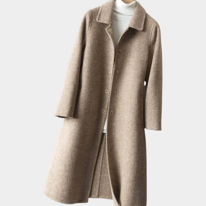 Women's Houndstooth Wool Coat with Button Front Closure